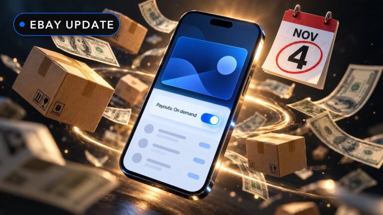eBay balance becomes mandatory November 4, phone showing payouts set to on demand