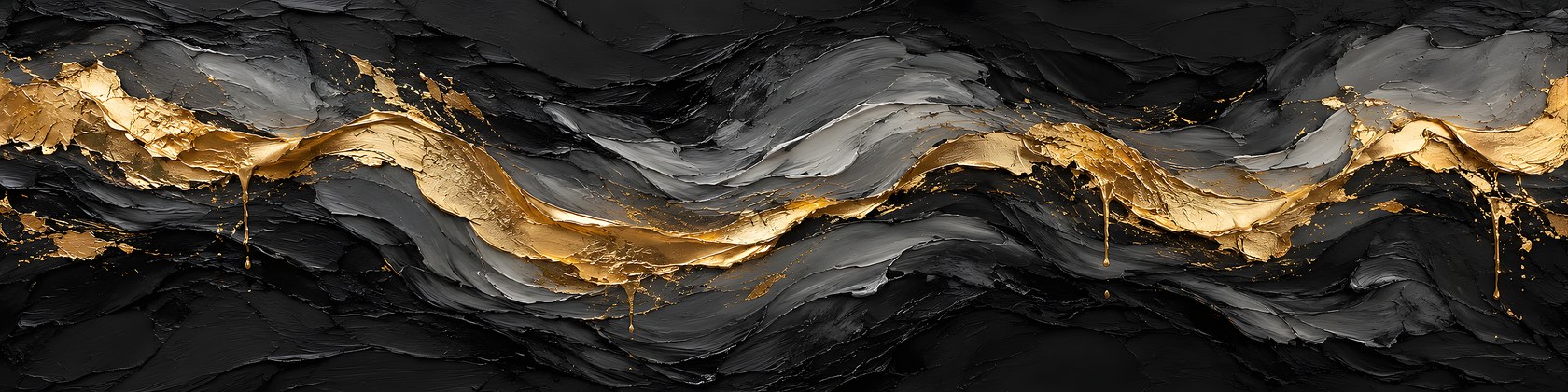 Black and gold palette-knife Etsy shop banner sized 3360 x 840 pixels