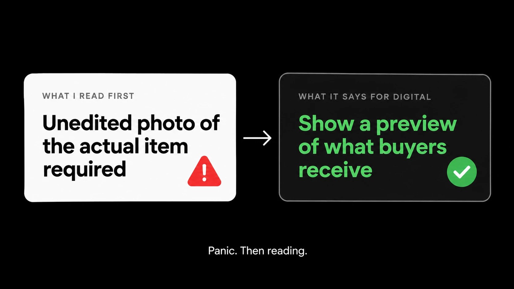 Etsy listing image requirements: unedited photo rule versus showing a preview for digital downloads